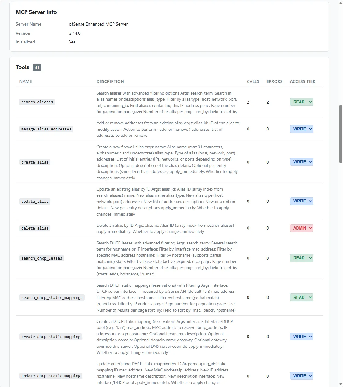 Tool-level access control and usage tracking